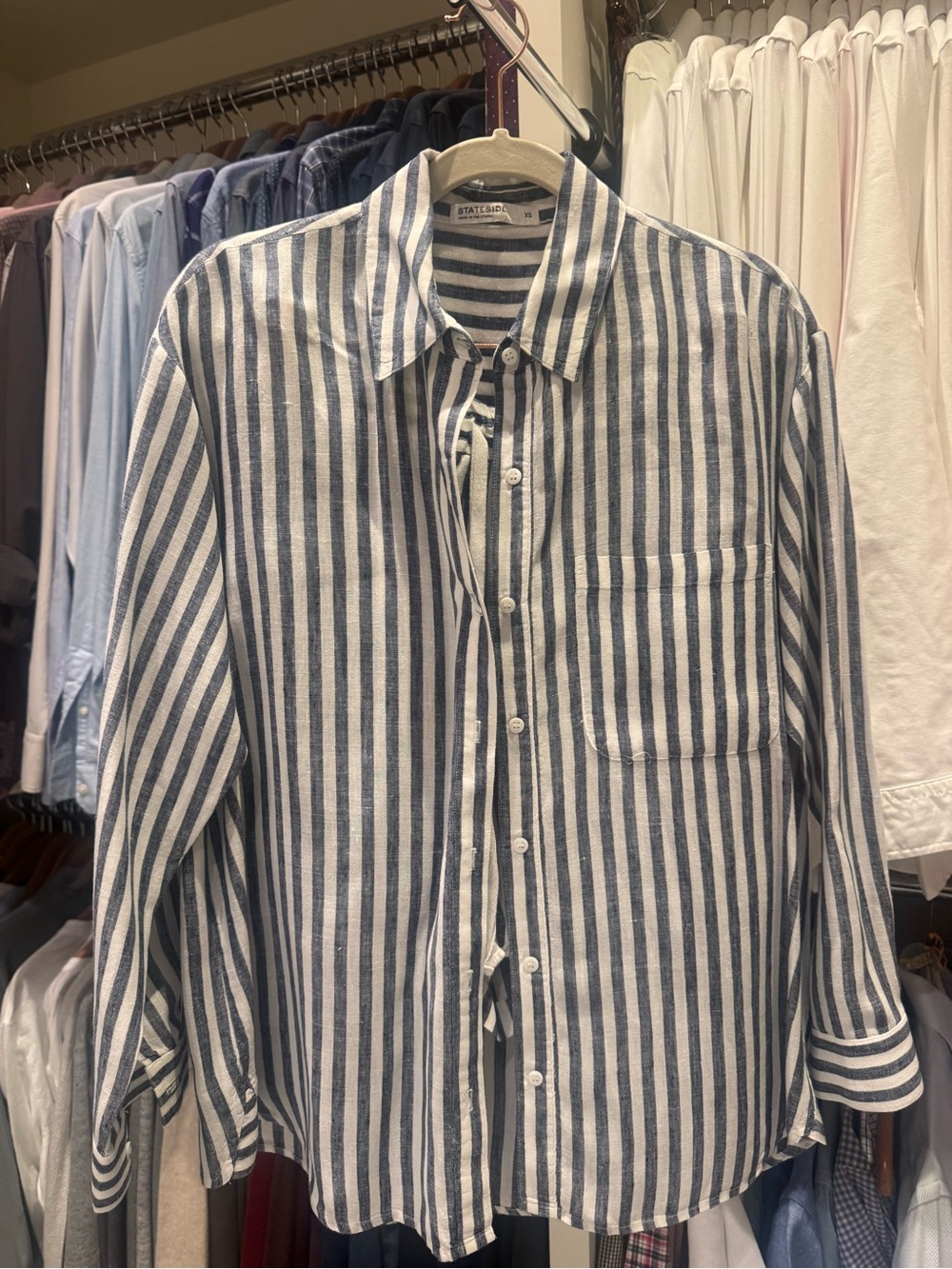 Stateside Blue and White Vertical Stripe Men's Button-Down Shirt